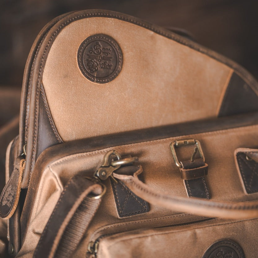 Waxed canvas, leather and wool handgun case